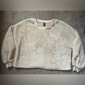 WINDSOR tan/cream teddy fur cropped crewneck size large